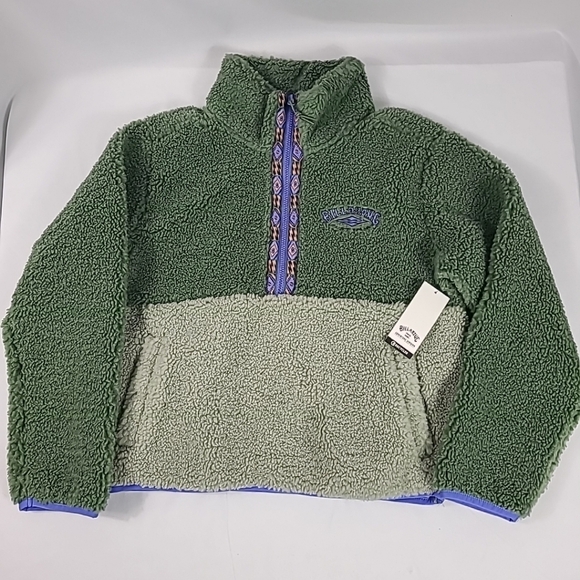 Billabong Tops - NWT Billabong Horizon Mock Neck Half Zip Sweatshirt Fleece Green Pullover Sz L